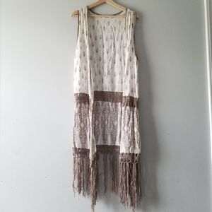 Blu Pepper Boho Aztec Fringe Kimono Top